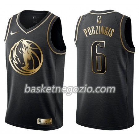 Canotte Uomo Dallas Mavericks Kristaps Porzingis 6 Nike Nero Golden Edition Swingman